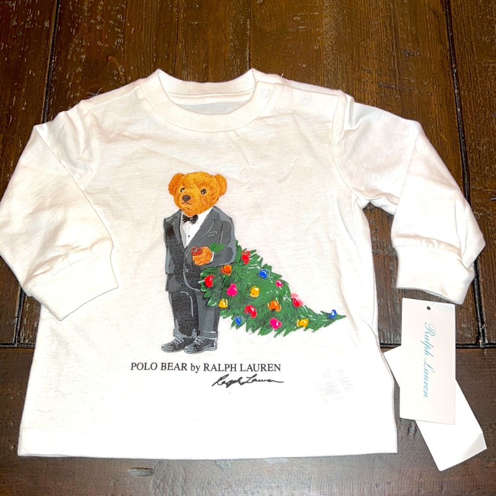 Ralph Lauren White Polo Bear Long Sleeve Tee 6 Months